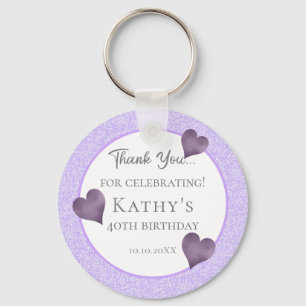 40th Birthday Party Gift Purple Hearts Keychain