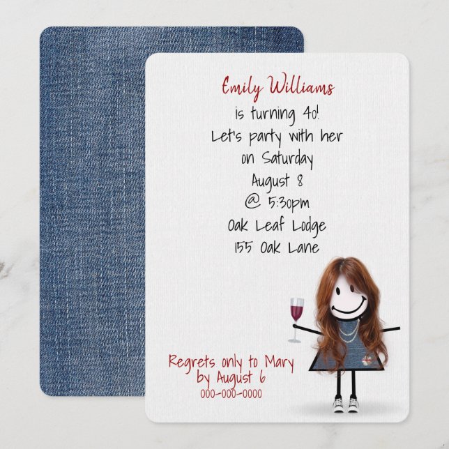 40th Birthday Party Girl in Sneakers with Wine Invitation (Front/Back)