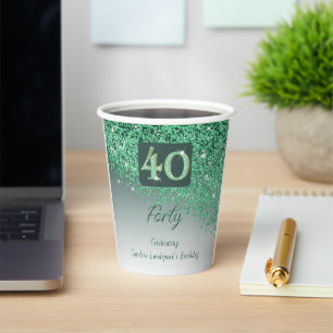 40th Birthday Party Gleaming Green Glitter Paper Cups