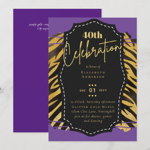 40th Birthday Party Gold Animal Print Glitter Glam Invitation