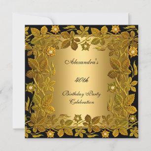 40th Birthday Party Gold Black Floral Invitation