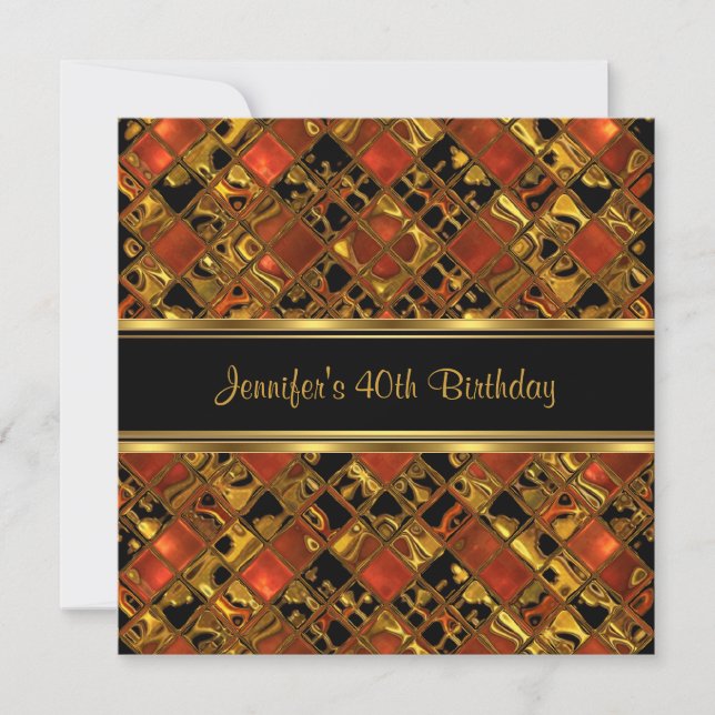 40th Birthday Party Gold Black Red  Abstract Invitation (Front)