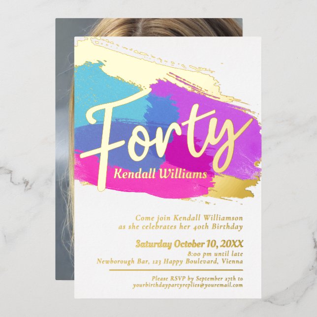 40th Birthday party gold foil photo abstract art (Front/Back)