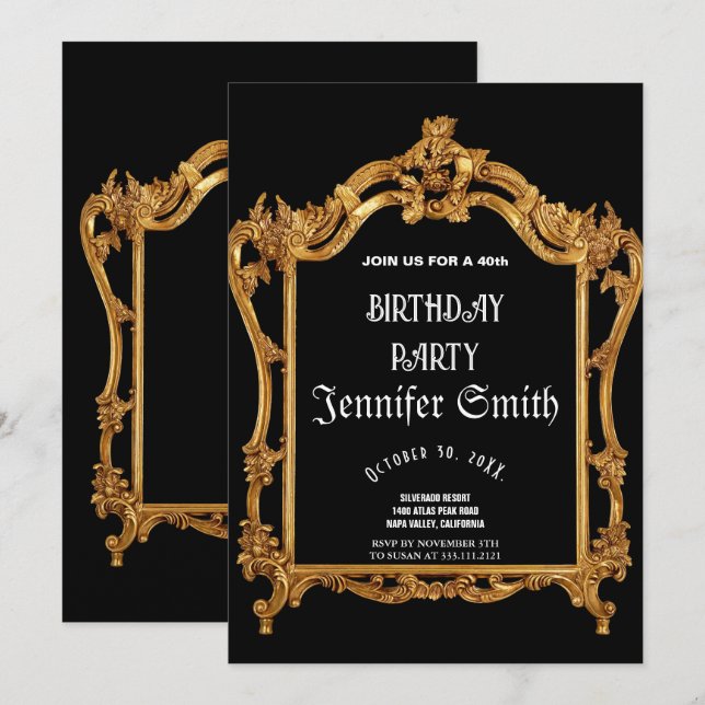 40th Birthday Party gold Invitation (Front/Back)