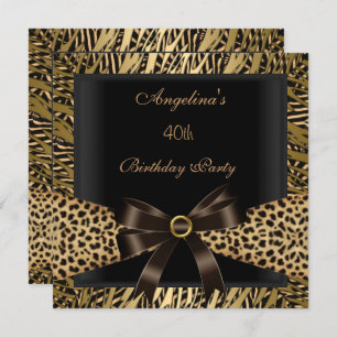 40th Birthday Party Gold Leopard Brown Black Invitation