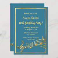 40th birthday party gold music notes teal blue