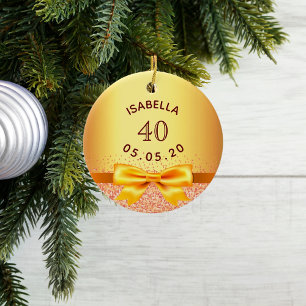 40th birthday party gold pink bow name ceramic tree decoration