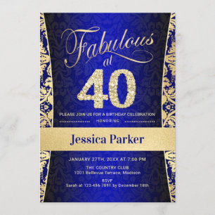 40th Birthday Party - Gold Royal Blue Invitation
