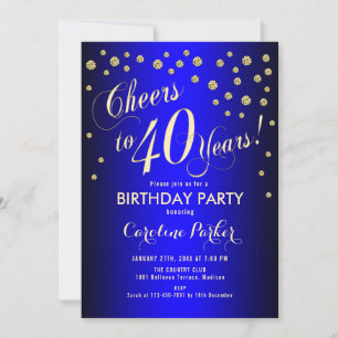 40th Birthday Party - Gold Royal Blue Invitation