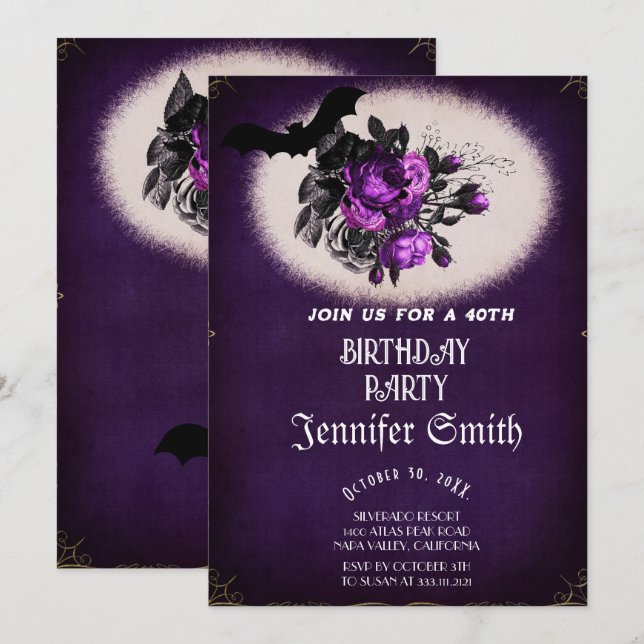 40th Birthday Party Gothic  Invitation (Front/Back)