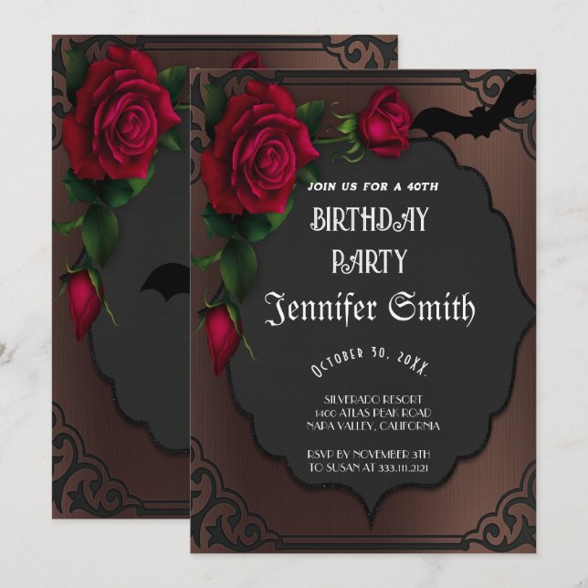 40th Birthday Party Gothic Red Invitation (Front/Back)