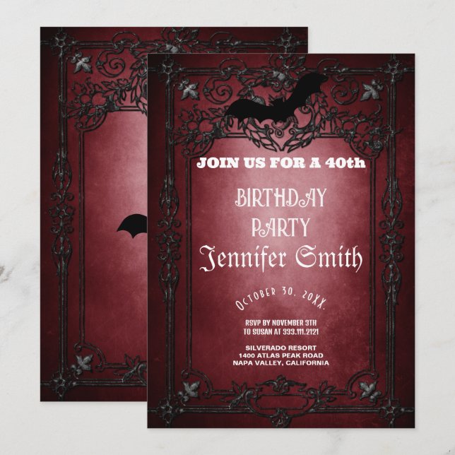40th Birthday Party Gothic Red Invitation (Front/Back)
