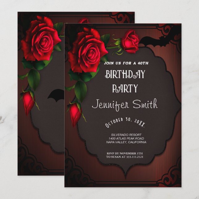40th Birthday Party Gothic Red Invitation (Front/Back)