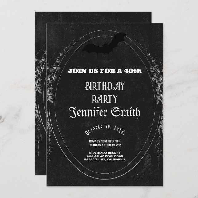 40th Birthday Party Gothic Red Invitation (Front/Back)