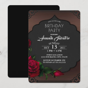 40th Birthday Party Gothic Red Roses Invitation