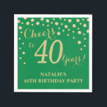40th Birthday Party Green and Gold Diamond Napkins<br><div class="desc">40th Birthday Party Invitation with Green and Gold Glitter Diamond Background. Gold Confetti. Adult Birthday. Man or Woman Birthday. For further customisation,  please click the "Customise it" button and use our design tool to modify this template.</div>