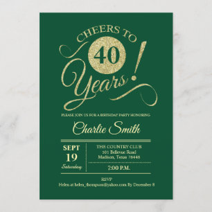 40th Birthday Party - Green Gold Invitation