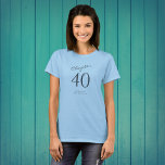 40th Birthday Party Grey Script Blue T-Shirt<br><div class="desc">Celebrate in style with this 40th Birthday party grey script blue T-Shirt! Whether you're gathering with family and friends or just having a small celebration, this stylish T-Shirt is perfect for the occasion! The classic design and comfortable fit are easily personalised with a name or hashtags for a truly unique...</div>