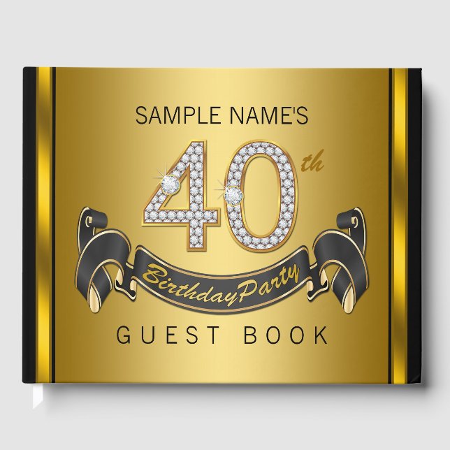 40th Birthday Party Guest Book Black Gold (Front)