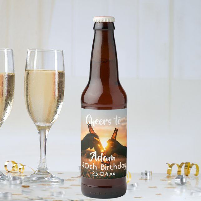 40th birthday party guys cheers photo beer bottle label (Creator Uploaded)