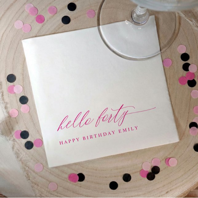 40th Birthday Party Hot Pink Hello 40 Modern Napkin (Pink hello 40 modern minimalist 40th birthday party napkins)
