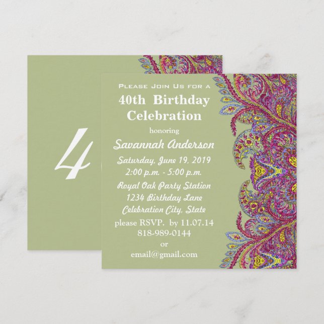 40th Birthday Party Invitation (Front/Back)