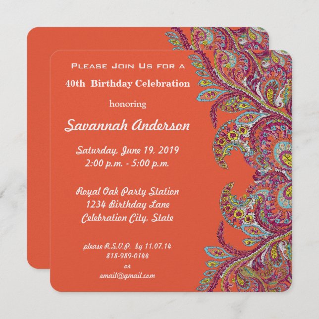 40th Birthday Party Invitation (Front/Back)