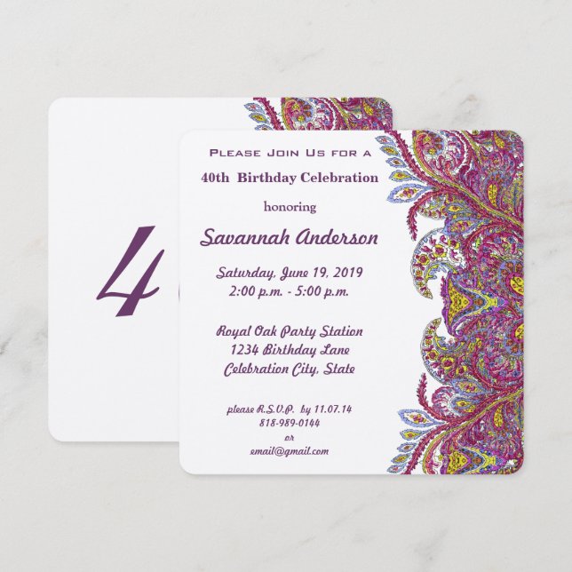 40th Birthday Party Invitation (Front/Back)