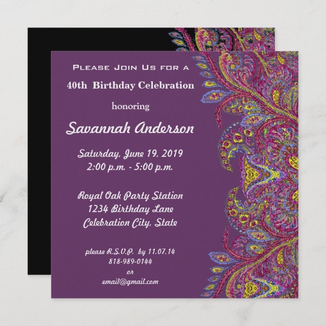 40th Birthday Party Invitation (Front/Back)