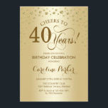 40th Birthday Party Invitation - Gold<br><div class="desc">40th Birthday Party Invitation.
Elegant design with faux glitter gold. Cheers to 40 Years! Message me if you need further customization.</div>