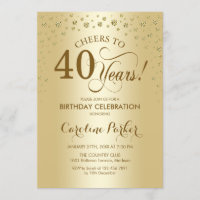 40th Birthday Party Invitation - Gold