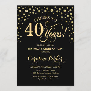 40th Birthday Party Invitation - Gold Black