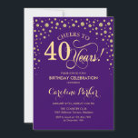 40th Birthday Party Invitation - Gold Purple<br><div class="desc">40th Birthday Party Invitation.
Elegant design with faux glitter gold and purple. Cheers to 40 Years! Message me if you need further customization.</div>