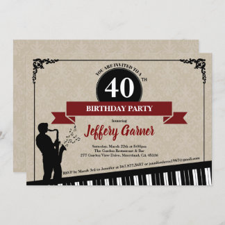 40th birthday party invitation Jazz music theme