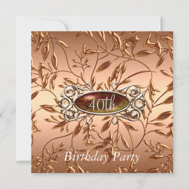 40th Birthday Party Invitation Leaves Ocre (Front)
