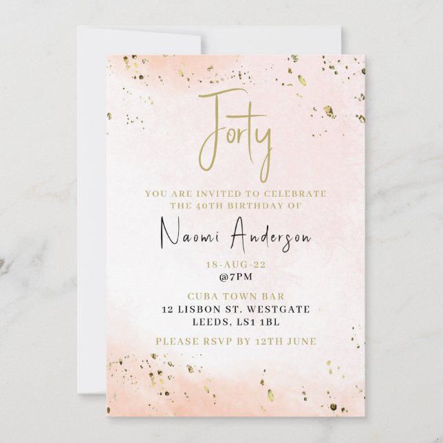 40th Birthday Party Invitation Pink (Front)