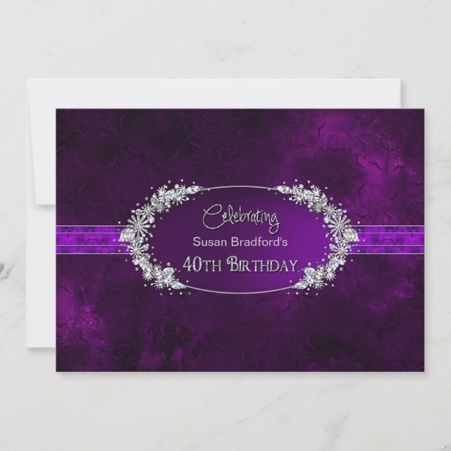 40TH BIRTHDAY PARTY INVITATION - PURPLE/GEMS (Front)