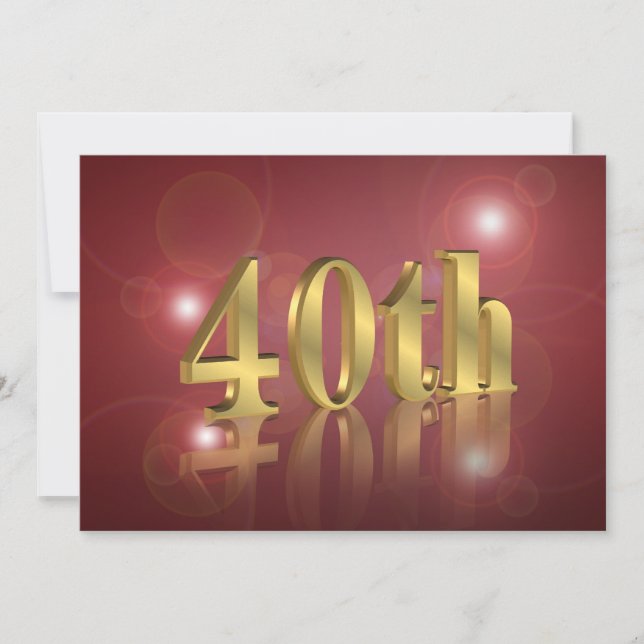 40th Birthday party invitation red and gold number (Front)