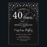 40th Birthday Party Invitation - Silver Black<br><div class="desc">40th Birthday Party Invitation.
Elegant design with faux glitter silver and black. Cheers to 40 Years! Message me if you need further customization.</div>