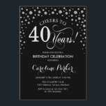 40th Birthday Party Invitation - Silver Black<br><div class="desc">40th Birthday Party Invitation.
Elegant design with faux glitter silver and black. Cheers to 40 Years! Message me if you need further customization.</div>