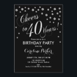 40th Birthday Party Invitation - Silver Black<br><div class="desc">40th Birthday Party Invitation
Elegant design with faux glitter silver and black. Cheers to 40 Years!</div>