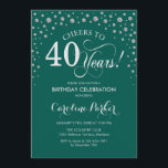 40th Birthday Party Invitation - Silver Green<br><div class="desc">40th Birthday Party Invitation.
Elegant design with faux glitter silver and green. Cheers to 40 Years! Message me if you need further customization.</div>