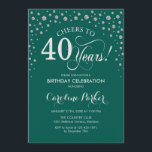 40th Birthday Party Invitation - Silver Green<br><div class="desc">40th Birthday Party Invitation.
Elegant design with faux glitter silver and green. Cheers to 40 Years! Message me if you need further customization.</div>