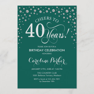 40th Birthday Party Invitation - Silver Green