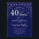 40th Birthday Party Invitation - Silver Navy Blue<br><div class="desc">40th Birthday Party Invitation.
Elegant design with faux glitter silver and navy blue. Cheers to 40 Years! Message me if you need further customization.</div>