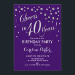 40th Birthday Party Invitation - Silver Purple<br><div class="desc">40th Birthday Party Invitation
Elegant design in faux glitter silver and purple. Cheers to 40 Years!</div>