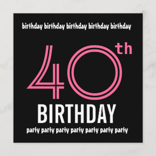 40th Birthday Party Invitation Template Pink Black
