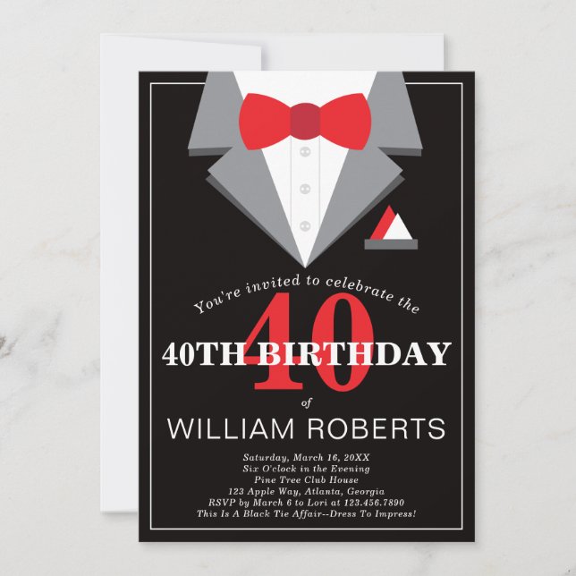 40th Birthday Party Invitation, Tuxedo Invitation (Front)