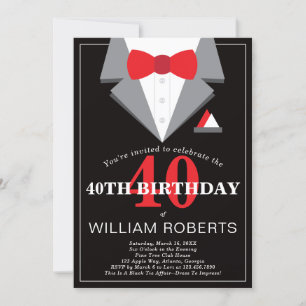 40th Birthday Party Invitation, Tuxedo Invitation