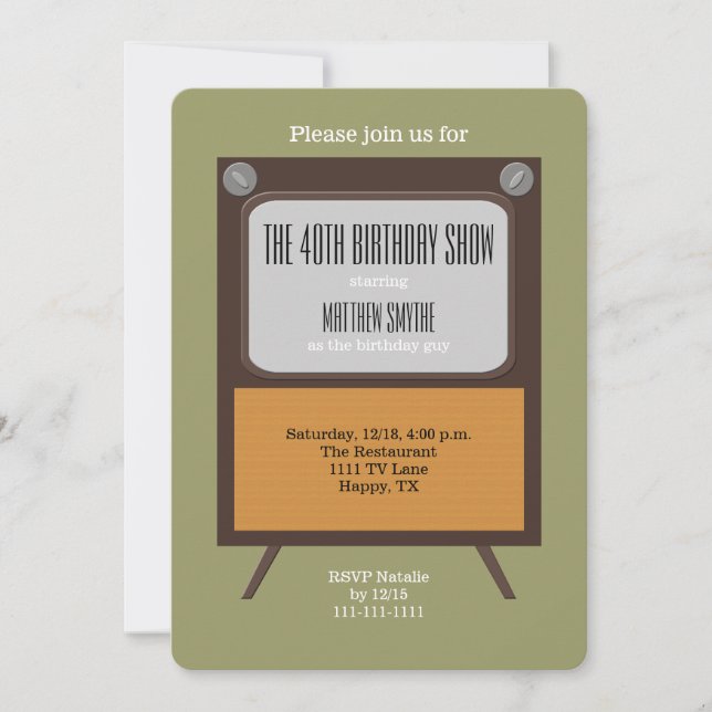 40th Birthday Party Invitation Vintage TV (Front)